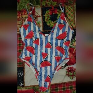 Watermelon Print Striped Swimsuit